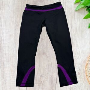 Lululemon Womens Crops‎ Size 8 Purple Black Yoga Sporty Athletic Activewear
